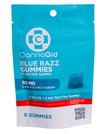CannaAid Blue Razz Gummies D8+THCV Edibles 80MG
