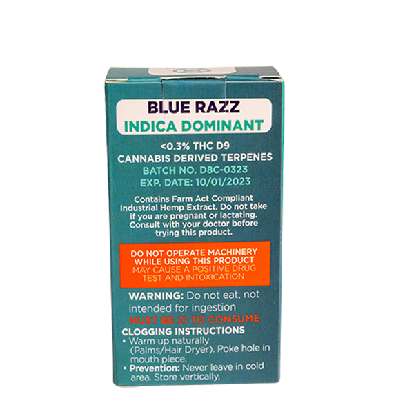 CannaAid Delta 8 Vape Cartridge Blue RAZZ INDICA (1ML)