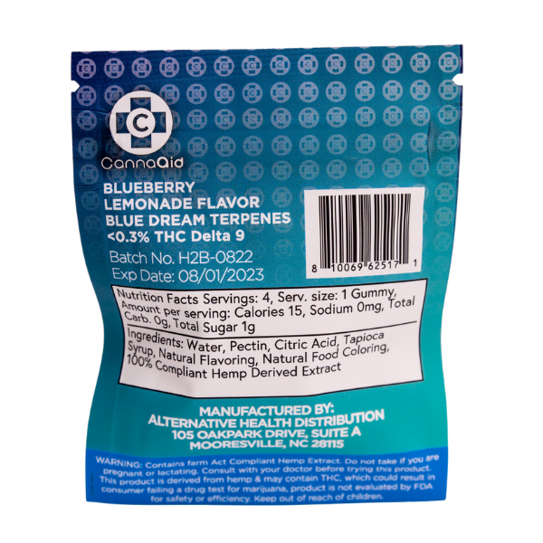 Cannaaid Blueberry HHC Terpene Infused Gummies Lemon Flavour Blue Dream 30 MG
