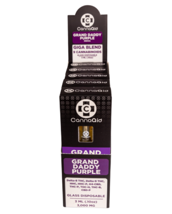 CannaAid Delta 8+ Delta 9 + HHC + HHC-P+ H4-CBD, THC-P, THC-H, THC-B and CBD-P Giga Blend Grand Daddy Purple Glass Disposable